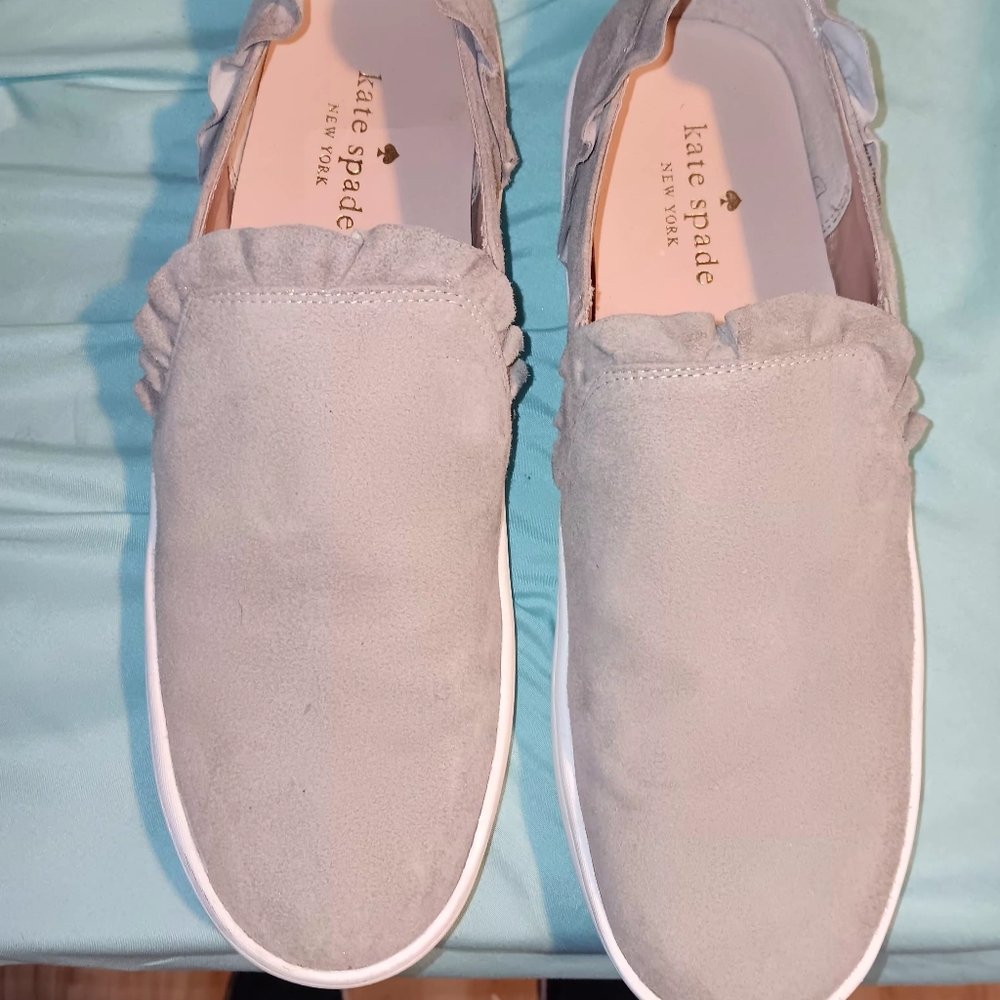 kate spade Tan Suede Slip-On With Ruffles S, 8 Flat Shoes
